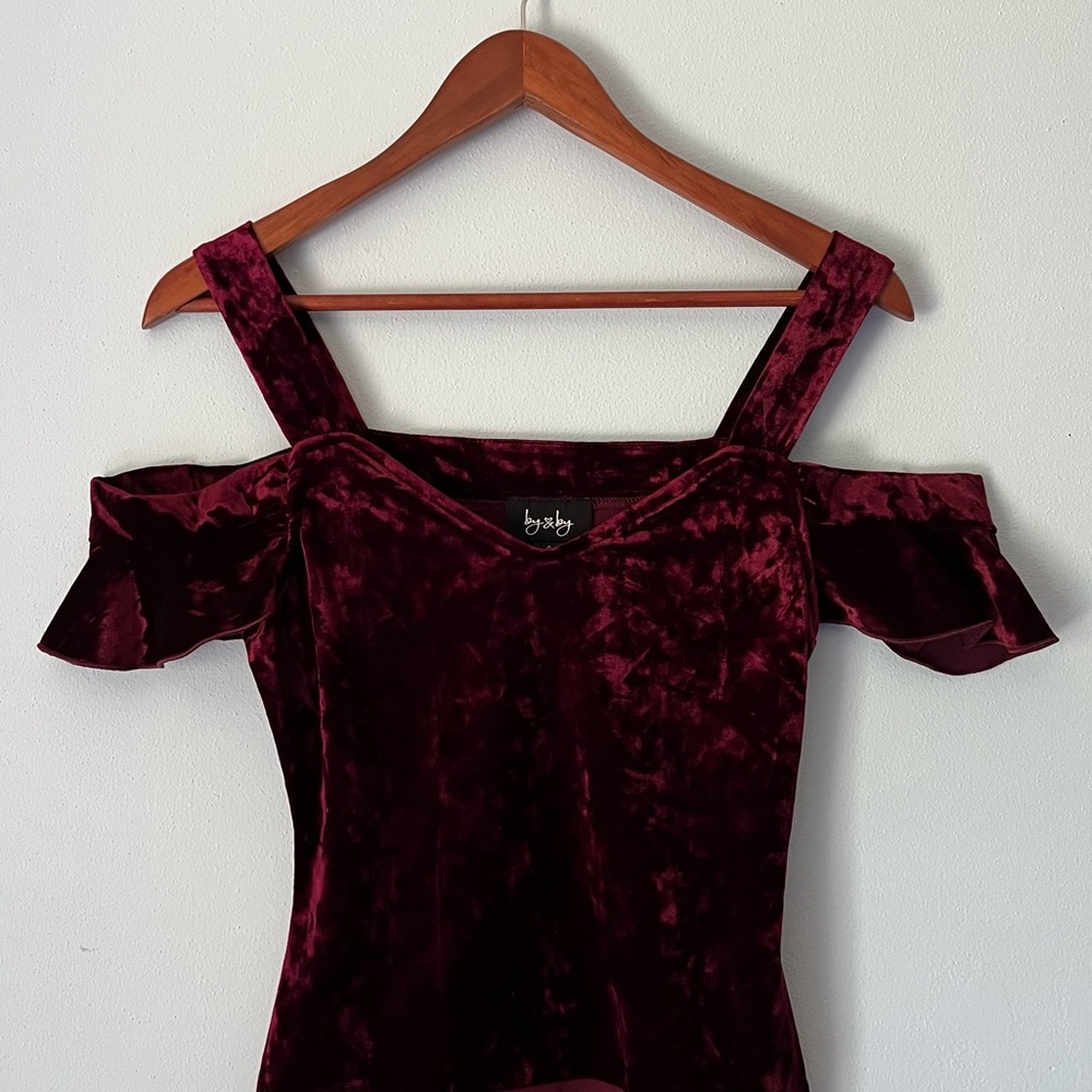 Maroon velvet off the shoulder bodysuit